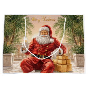 Santa Claus Christmas under palm tree California Large Gift Bag