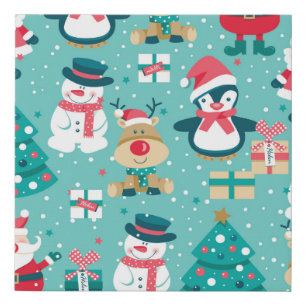 Santa Claus Christmas Vintage Pattern Faux Canvas Print