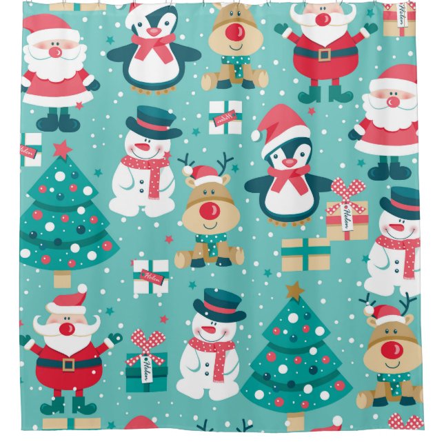 Santa Claus Christmas Vintage Pattern Shower Curtain (Front)