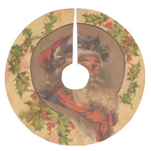 Santa Claus Christmas Vintage Portrait Brushed Polyester Tree Skirt