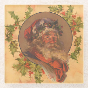 Santa Claus Christmas Vintage Portrait Glass Coaster