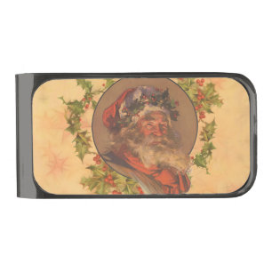Santa Claus Christmas Vintage Portrait Gunmetal Finish Money Clip
