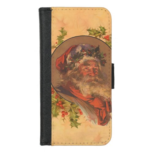 Santa Claus Christmas Vintage Portrait iPhone 87 Wallet Case