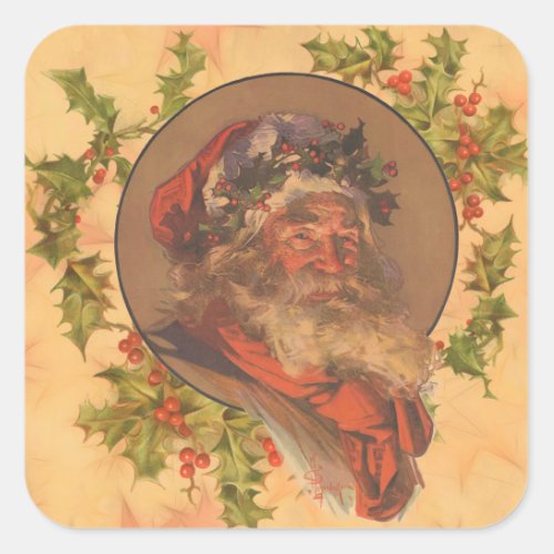 Santa Claus Christmas Vintage Portrait Square Sticker