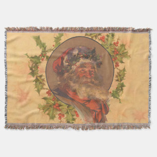 Santa Claus Christmas Vintage Portrait Throw Blanket
