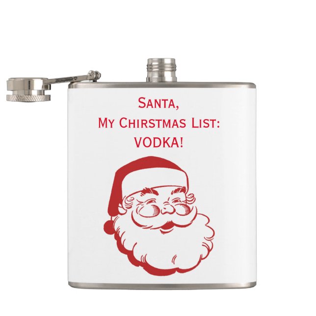 Santa Claus Christmas Wish List Funny Vodka Custom Flask (Opened)