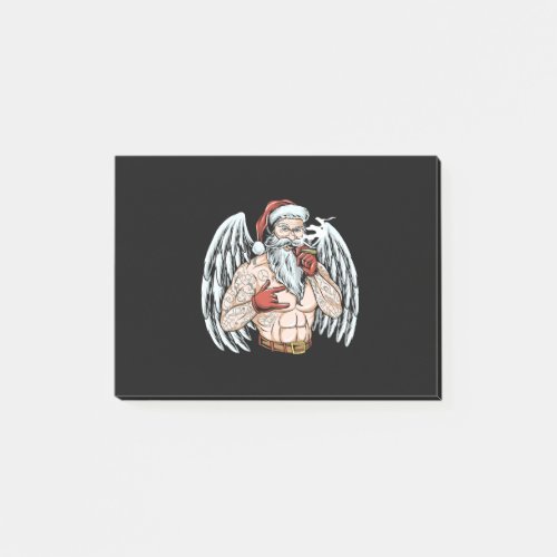 Santa claus christmas with angel wings and tattoos post_it notes