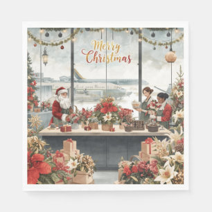 Santa Claus Christmas with florist at airport Napkins