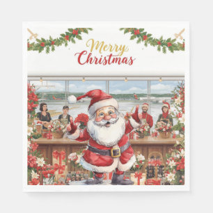 Santa Claus Christmas with florist at airport Napkins