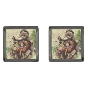 Santa Claus Classic Thomas Nast Illustration  Gunmetal Finish Cufflinks