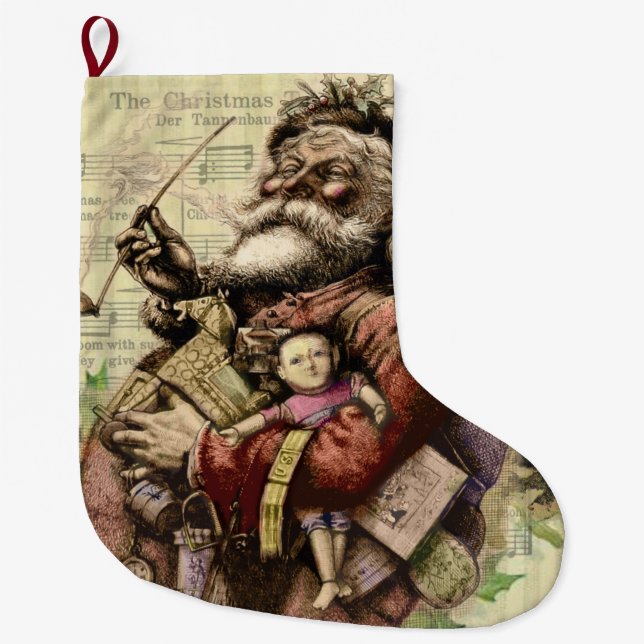 Santa Claus Classic Thomas Nast Illustration  Large Christmas Stocking (Front)