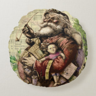 Santa Claus Classic Thomas Nast Illustration  Round Pillow