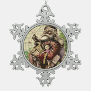 Santa Claus Classic Thomas Nast Illustration  Snowflake Pewter Christmas Ornament