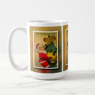 Santa Claus Climbing the Christmas Tree - Vintage Coffee Mug