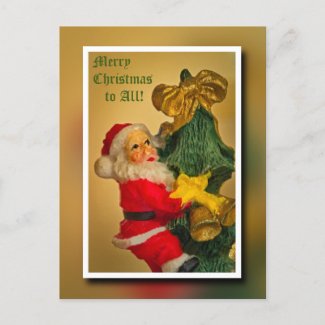 Santa Claus Climbing the Christmas Tree - Vintage