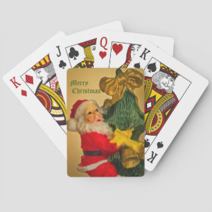 Santa Claus Climbing the Christmas Tree - Vintage Poker Cards