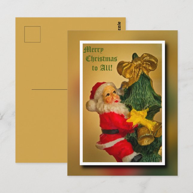 Santa Claus Climbing the Christmas Tree - Vintage Postcard (Front/Back)