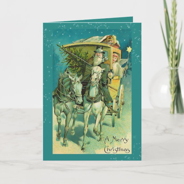 Santa Claus Coach Christmas Eve Holiday Card (Front)