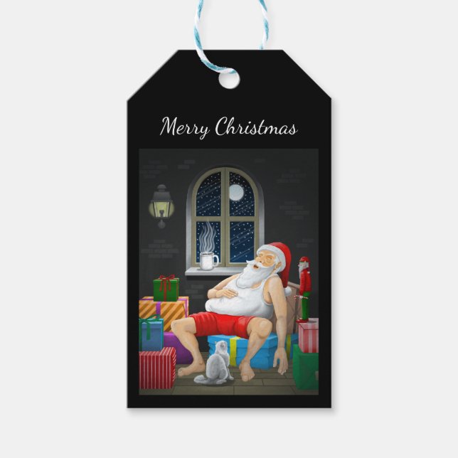Santa Claus Coffee Time Gift Tags (Front)