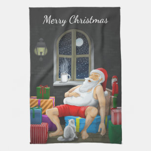 Santa Claus Coffee Time Kitchen Towel