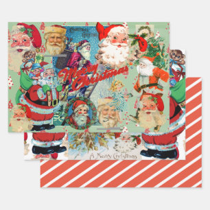 SANTA CLAUS COLLAGE Wrapping Paper Flat Sheet SET