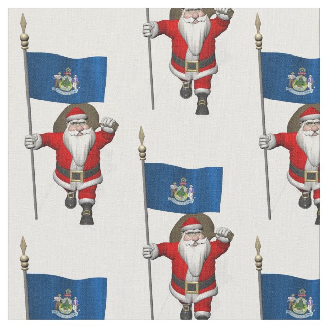 Santa Claus Comes To Maine Fabric (Close Up)