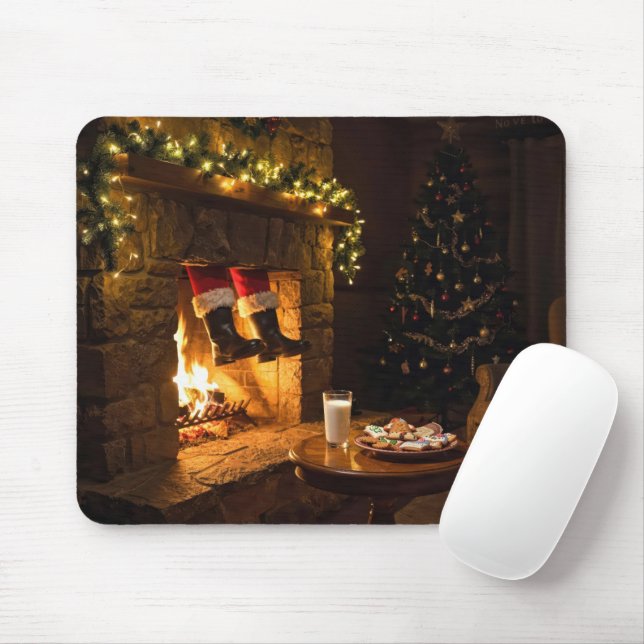 Santa Claus Coming Down the Chimney Mouse Pad (With Mouse)