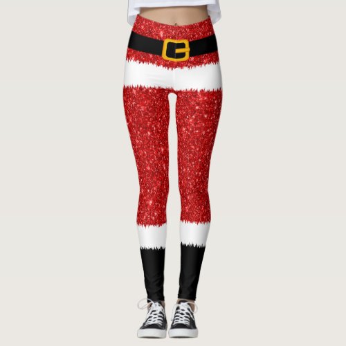 Santa Claus Costume Glitter Christmas Leggings