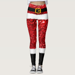 Santa Claus Costume Glitter Christmas Leggings