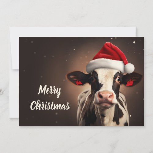 Santa Claus Cow Christmas Holiday Card