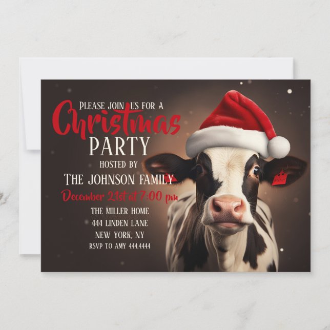 Santa Claus Cow Christmas Invitation (Front)