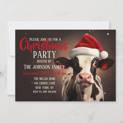 Santa Claus Cow Christmas Invitation