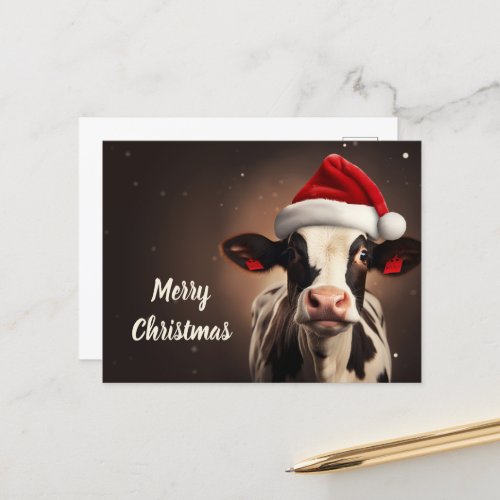 Santa Claus Cow Christmas Postcard