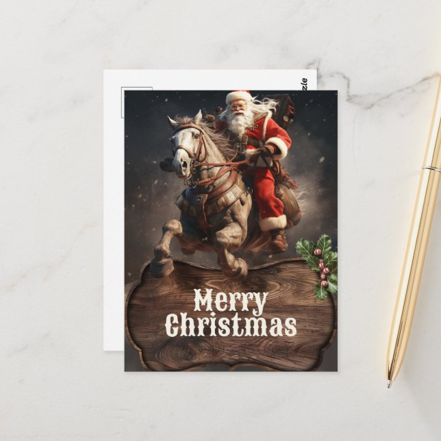 Santa Claus Cowboy Art Postcard (Front/Back In Situ)