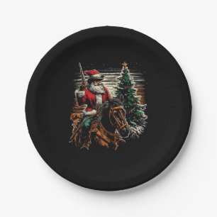 Santa Claus Cowboy - Vintage Christmas Tree Cowboy Paper Plates