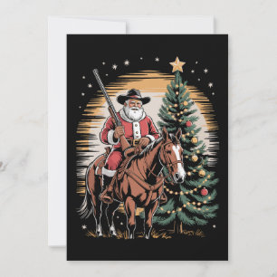 Santa Claus Cowboy Vintage Christmas Tree Western Holiday Card