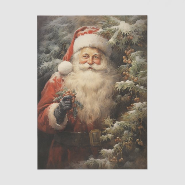 Santa Claus Cuddling a Christmas Tree Ivy Berries  Tissue Paper (Front)