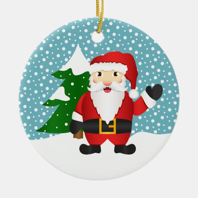 Santa Claus Custom Family Name And Year Christmas Ceramic Ornament (Front)