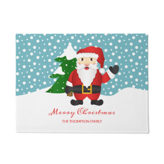 Santa Claus Custom Family Name Merry Christmas Doormat