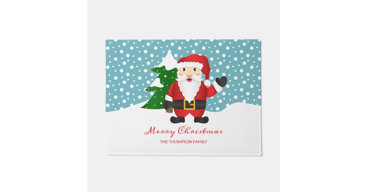 Santa Claus Custom Family Name Merry Christmas Doormat | Zazzle