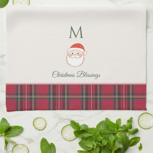 Santa Claus Custom Monogram Christmas Kitchen Towel (Folded)