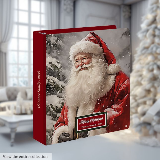 Santa Claus Custom Name Binder Modern Festive Art (Santa Claus Custom Name Binder Modern Festive Art)
