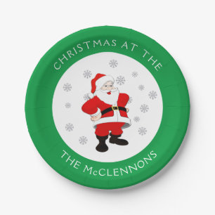 Santa Claus Custom Text  Green Border Paper Plates