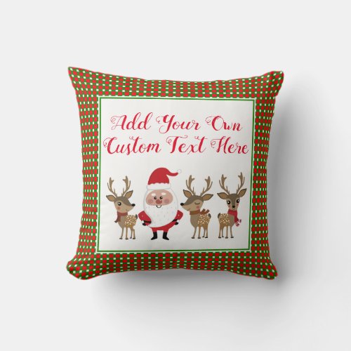 Santa Claus Customize Your Words Plaid Red Green Throw Pillow