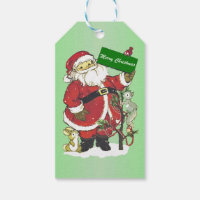 Set of Christmas Name Tags with Cute Animals in Santa Claus