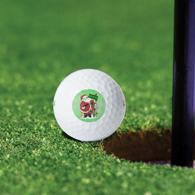 Santa Claus Cute Animals Merry Christmas Golf Balls (Cute Santa Claus in snow with little annimals Merry Christmas sign on green on golf balls.)