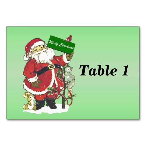 Santa Claus Cute Animals Merry Christmas Sign Table Number