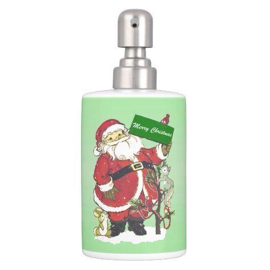 Santa Claus Cute Animals Merry Christmas Soap Dispenser & Toothbrush Holder (Front)