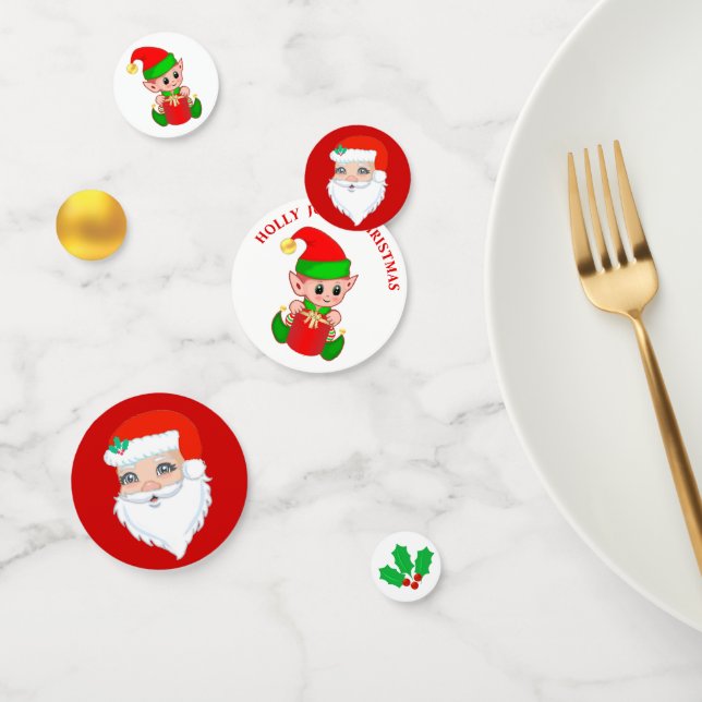 Santa Claus & Cute Elf Christmas Confetti (Group)