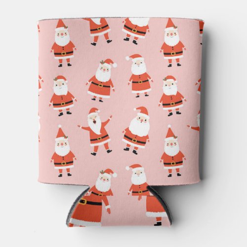 Santa Claus Cute Pink Seamless Pattern Can Cooler